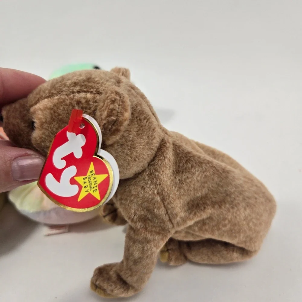 Ty Beanie Babies Lot Neon Seahorse Fuzz Bear Sammy Bear Tie Dye Plush Bundle 3pc